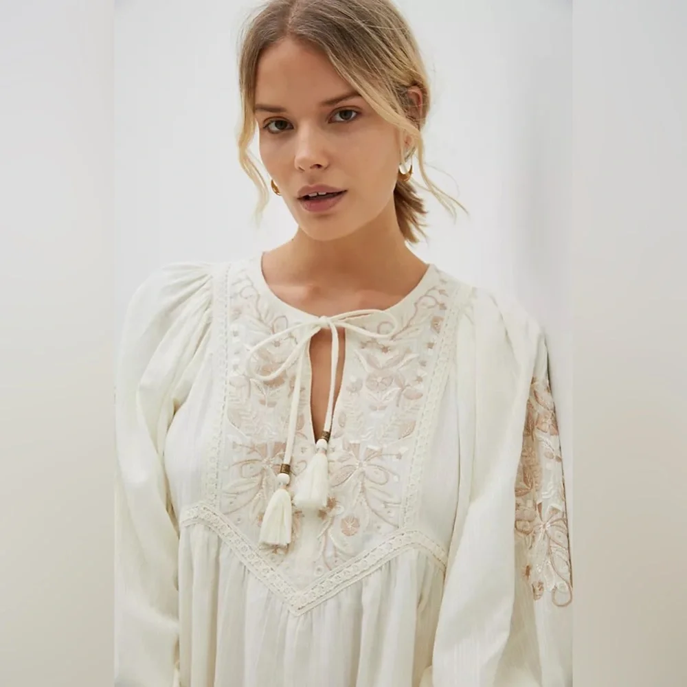 Anthropologie Viveka Embroidered Lace Mini Dress Cottagecore - Picture 4 of 12